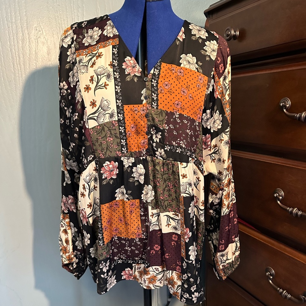 Style & Co womens long sleeve top, polyester, fall colors, L